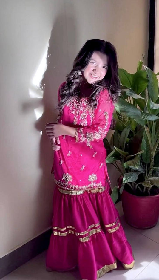 Pink Embroidered Sharara Suit with Dupatta OC- 205