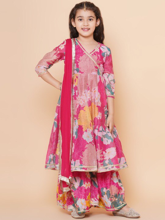 Pink Pari floral print Anarkali Kurt Set