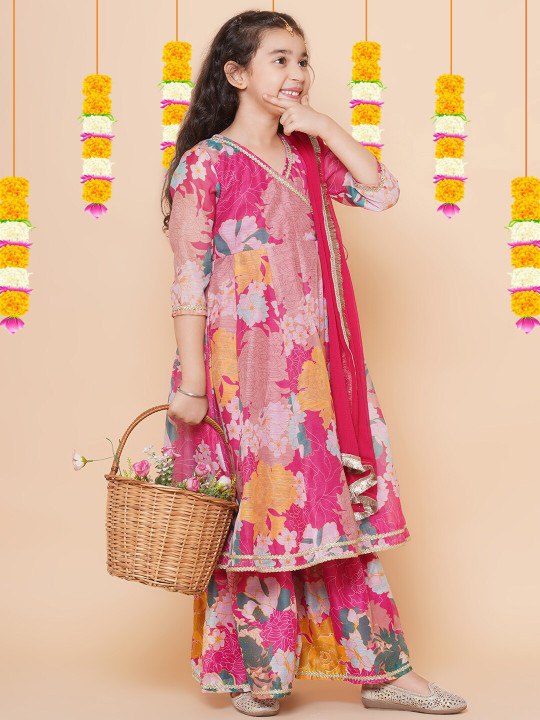 Pink Pari floral print Anarkali Kurt Set