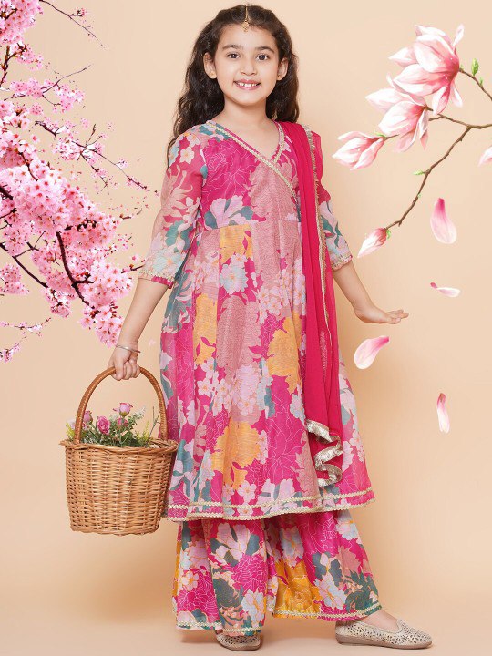 Pink Pari floral print Anarkali Kurt Set