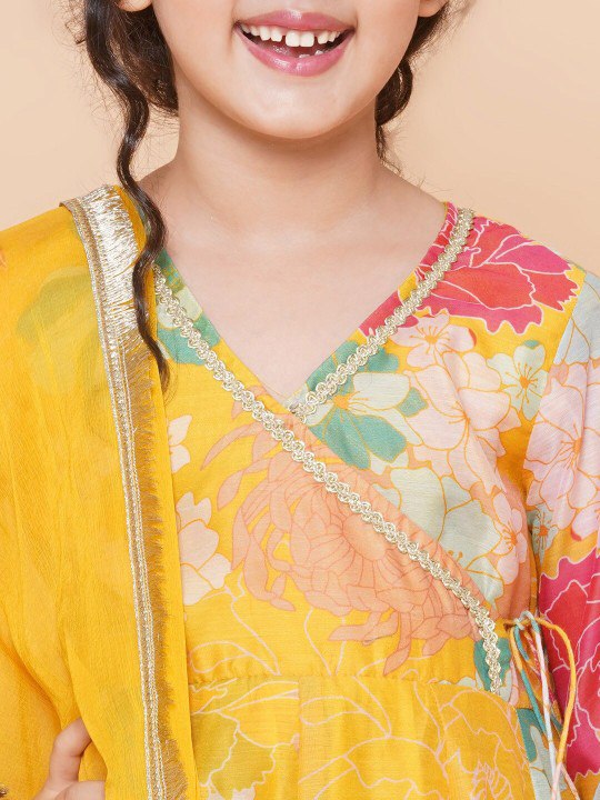 Pihu Yellow Printed Codding Anarkali Kurt Set With Dupatta