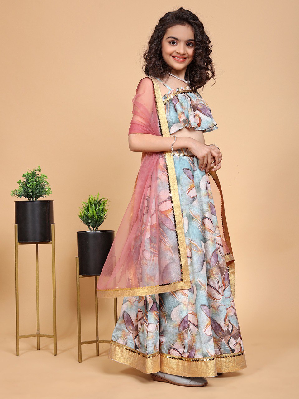 Lyra Oneside sleeve Chinon Girls Lehenga Choli Set