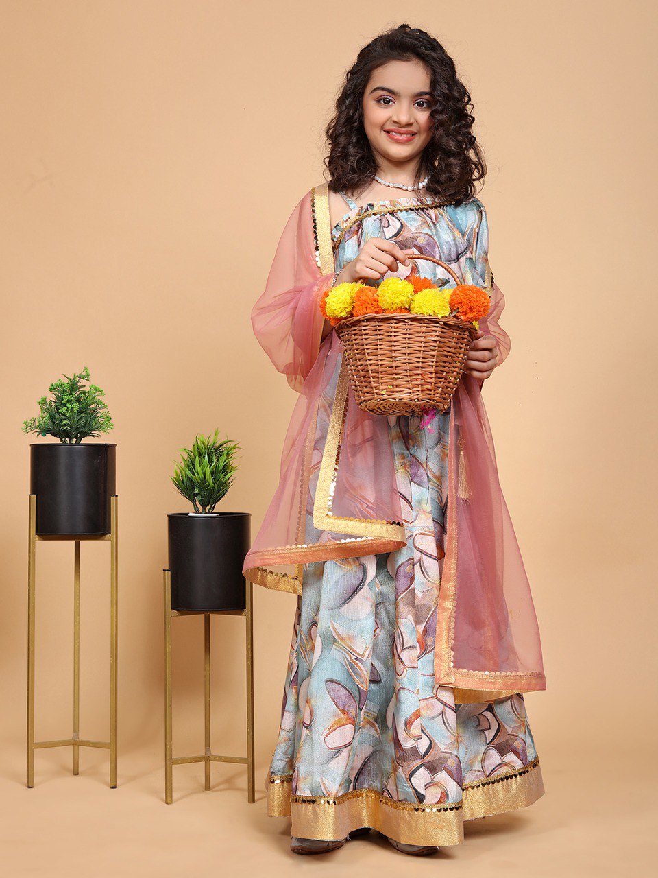 Lyra Oneside sleeve Chinon Girls Lehenga Choli Set