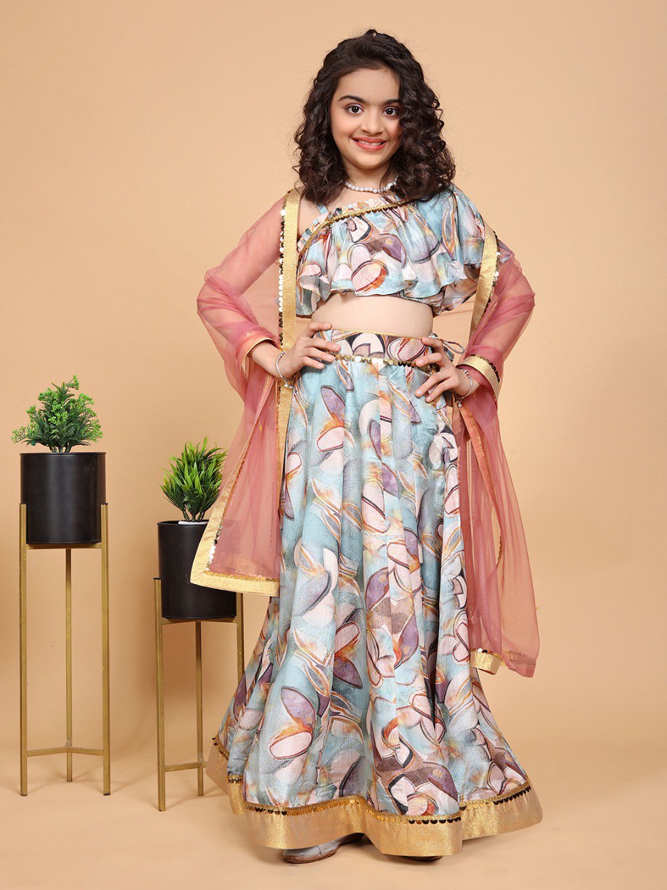 Lyra Oneside sleeve Chinon Girls Lehenga Choli Set