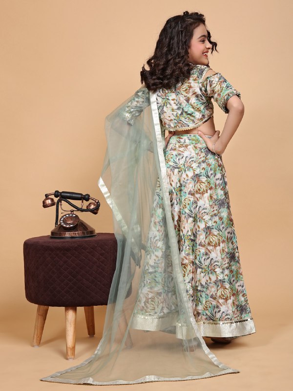 Anovia Mint Green Printed Chiffon Girls Lehenga Choli Set