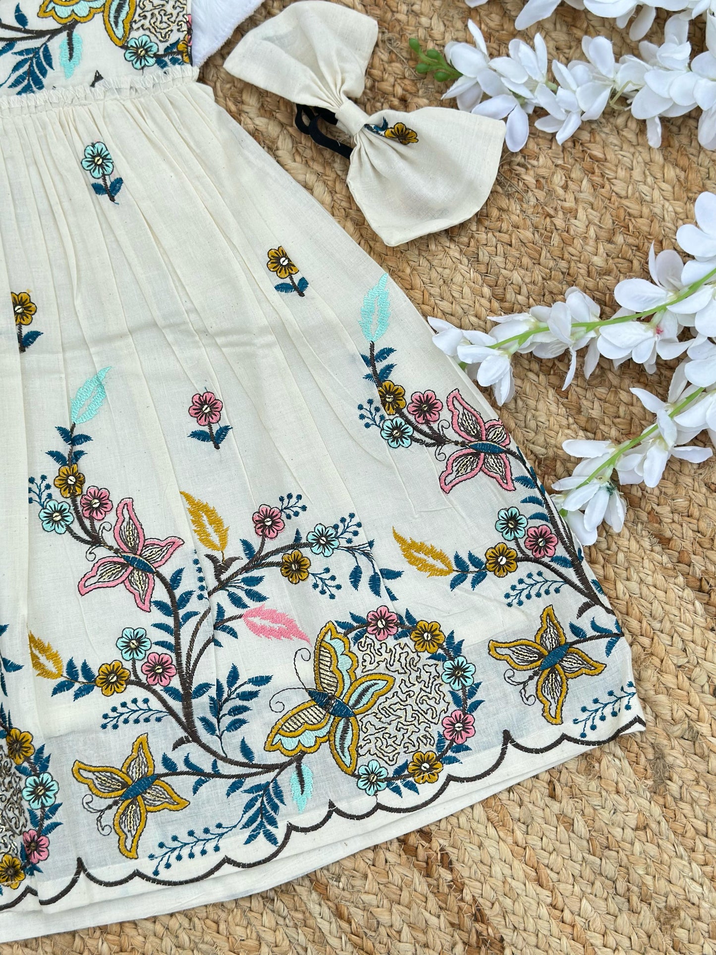 Exquisite Embroidery Work on Khadi Cotton Fabric Kids Frock