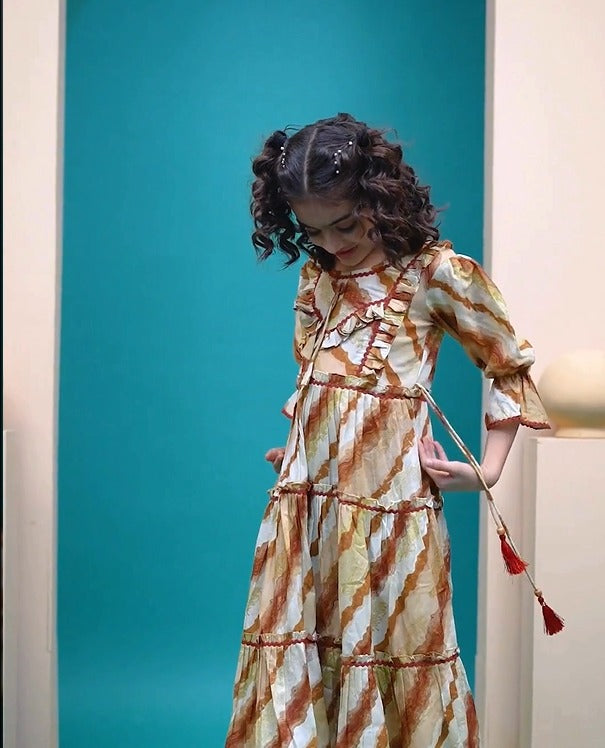 Nyra Beautiful Mustard Printed Gown