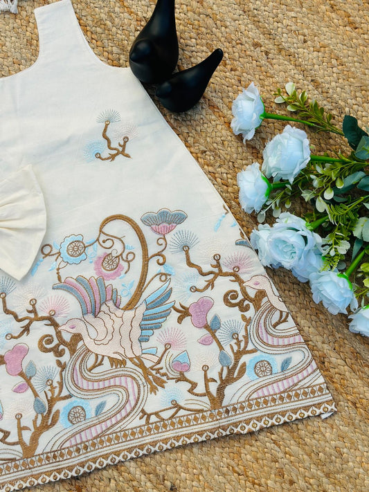 Super Hit Embroidery Work on Pure Khadi Cotton Fabric Kids Frock
