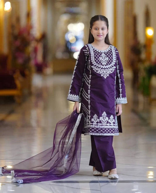 Royal Elegance: Deep Purple And Red Embroidered Plazo Set