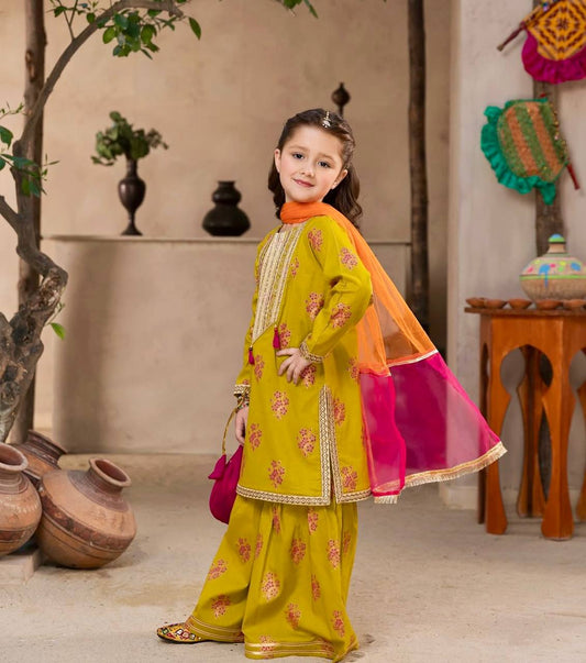 Mustard Floral Sharara Set for Baby Girls