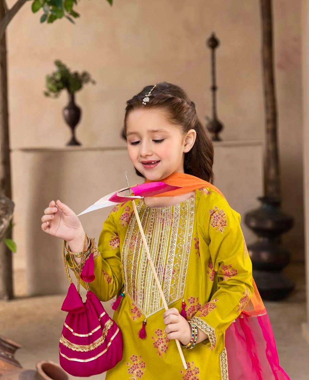 Mustard Floral Sharara Set for Baby Girls