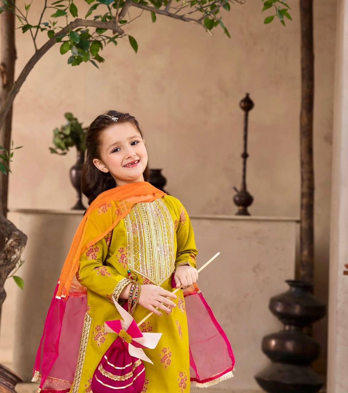 Mustard Floral Sharara Set for Baby Girls