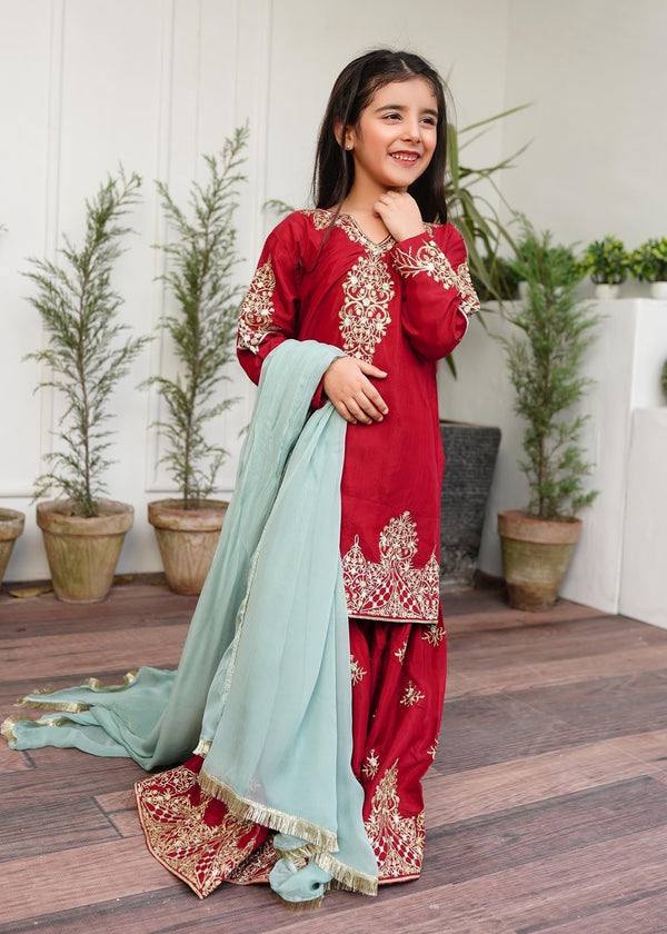 Zariya Red Mother-Daughter Sharara Set