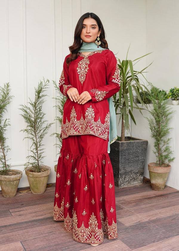 Zariya Red Mother-Daughter Sharara Set