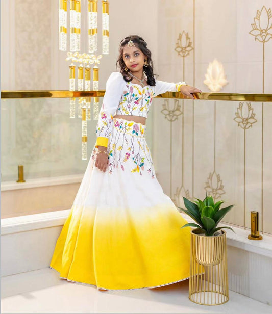 Mehfil Magic Yellow-White Embroidered Lehenga Set