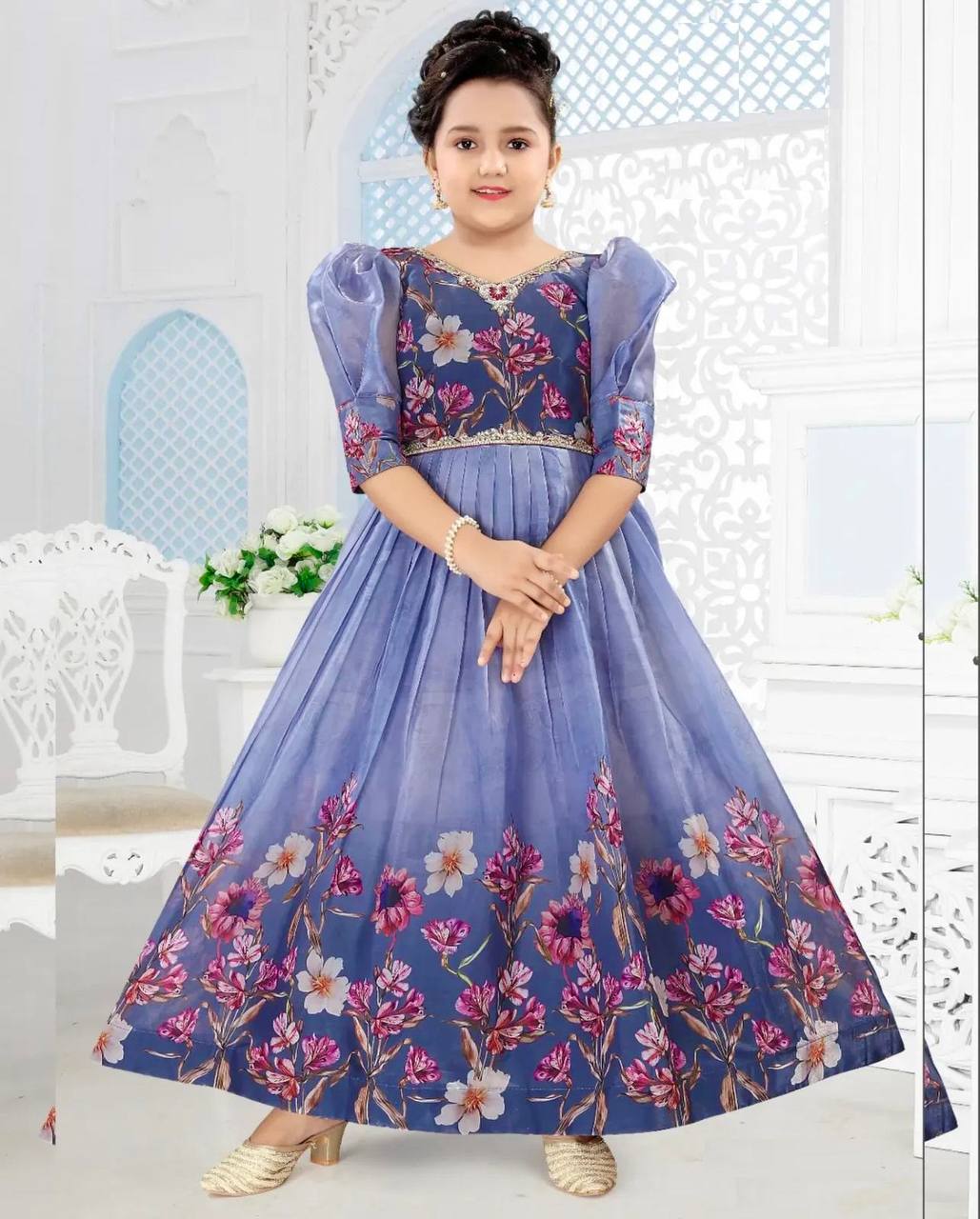 New Designer Taby Silk Organza Gown With Digital Print work OC-202