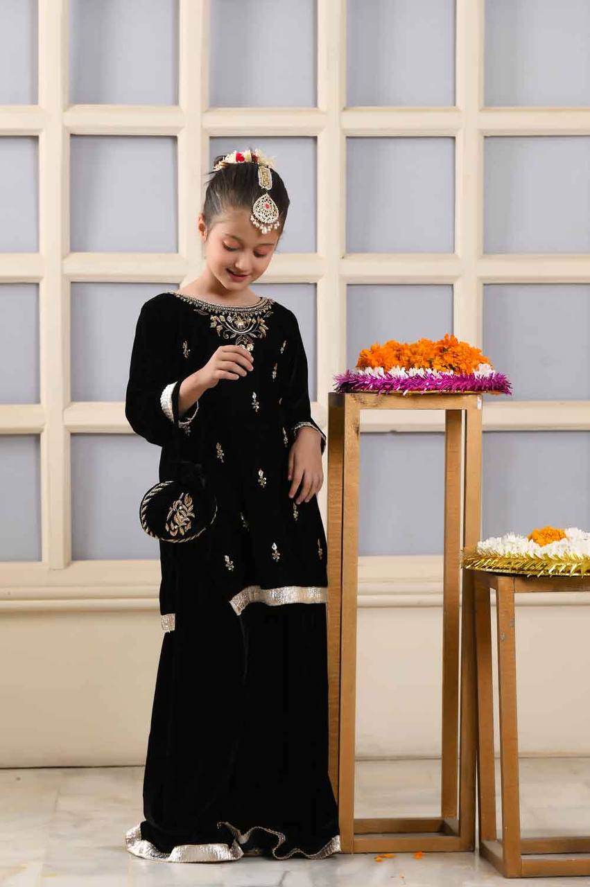 eavy Viscose Velvet Embroidery Siqunce Work Top-Sarara Set OC-193