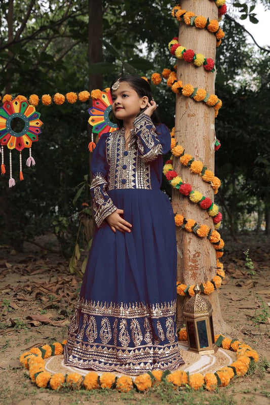 Launching New Collection Beautiful Kids Gown Set OC-196-NEVY BLUE