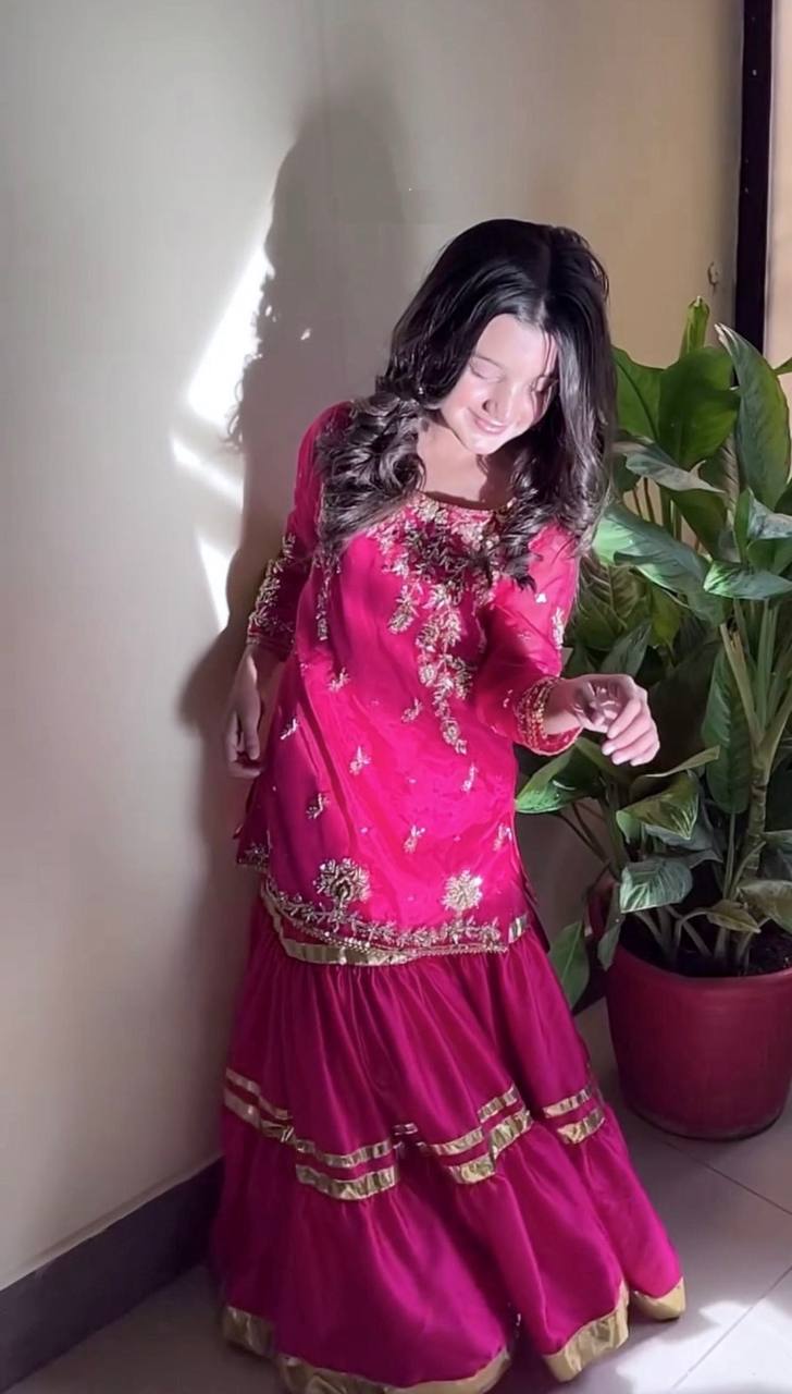 Pink Embroidered Sharara Suit with Dupatta OC- 205