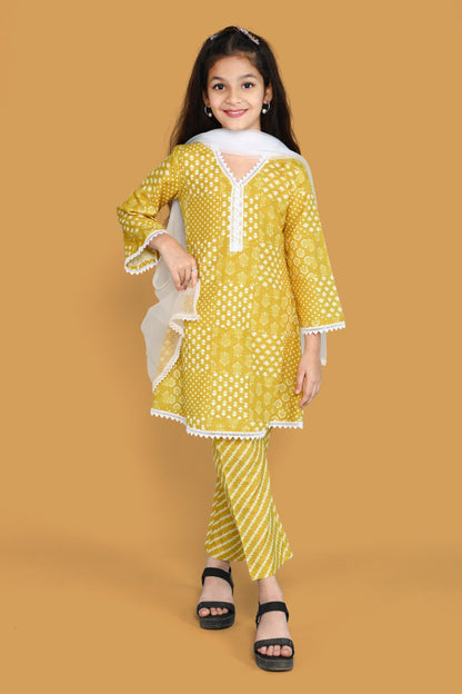 Ziya Lovely Yellow And White Salwar  With Dupatta Set
