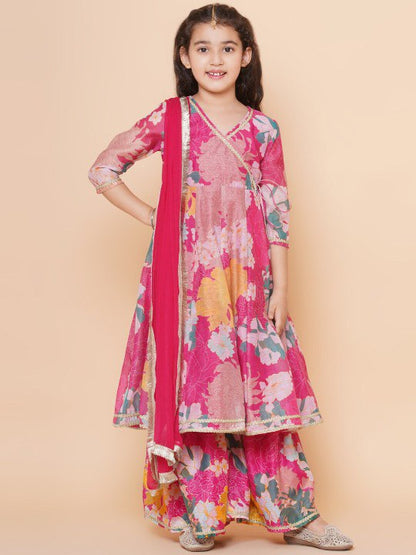 Pink  Pari floral print  Anarkali  Kurt Set