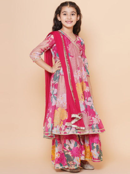 Pink  Pari floral print  Anarkali  Kurt Set