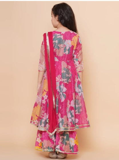 Pink  Pari floral print  Anarkali  Kurt Set