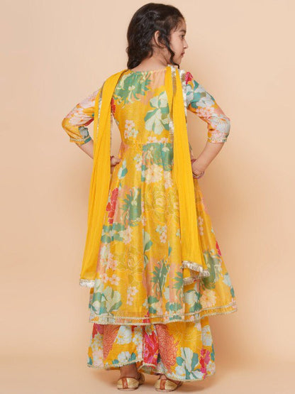 Pihu Yellow Printed Codding  Anarkali  Kurt Set  With Dupatta