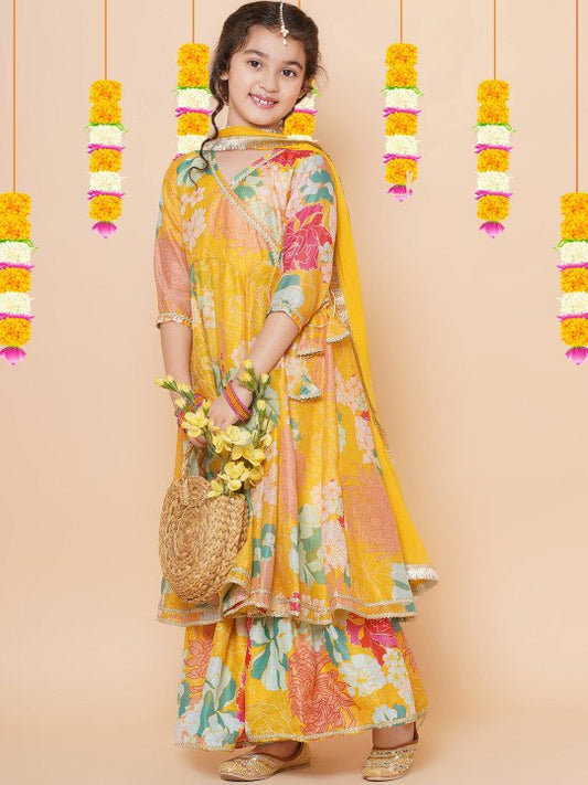 Pihu Yellow Printed Codding  Anarkali  Kurt Set  With Dupatta