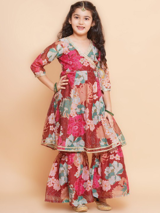 Mishti  Maroon Reyon Anarkali  Kurt Set
