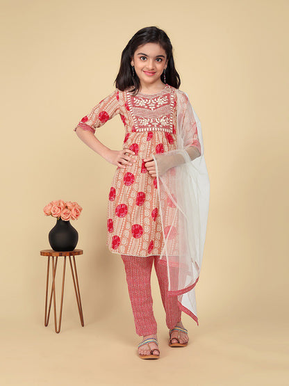 Zariya  Red  Cotton Suit Set