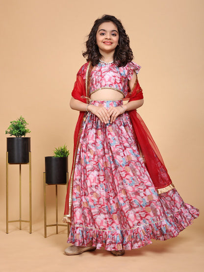 Solina Pink Chinon Printed Gota Lace Lehenga Choli Set