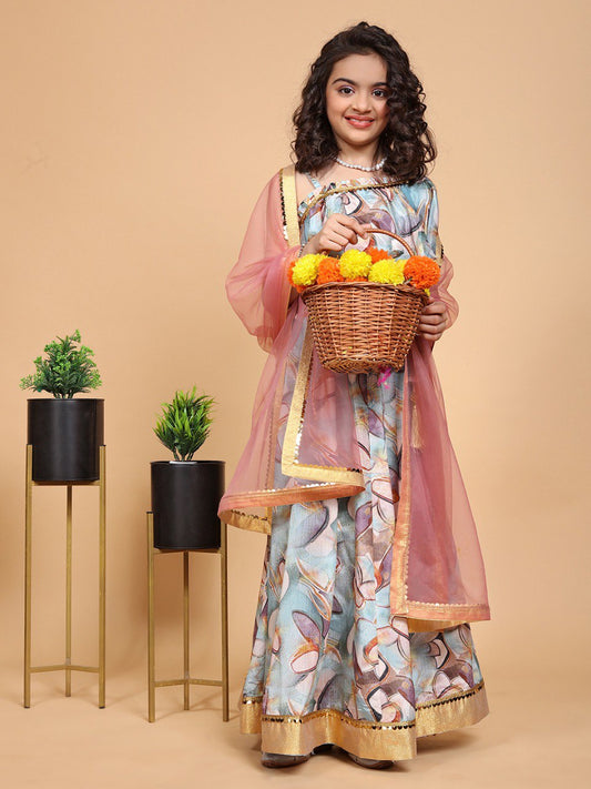 Lyra Oneside sleeve Chinon Girls Lehenga Choli Set