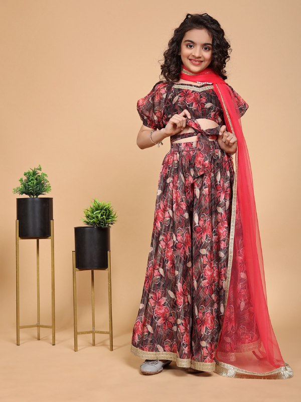 Elira Maroon Printed Girls Lehenga Choli Set