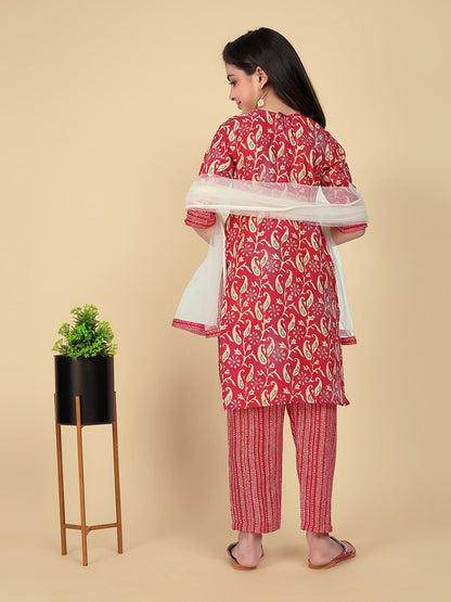 Zariya  Red  Cotton Suit Set