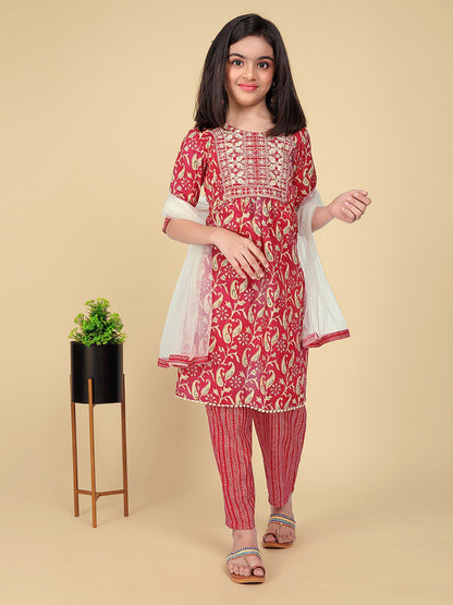 Zariya  Red  Cotton Suit Set