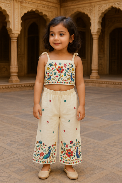 Blossam Embroidery Work on Khadi Cotton Fabric Kids Cord-Set