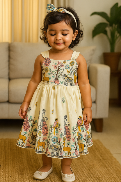 Byzantine Embroidery Work on Pure Khadi Cotton Fabric Kids Frock