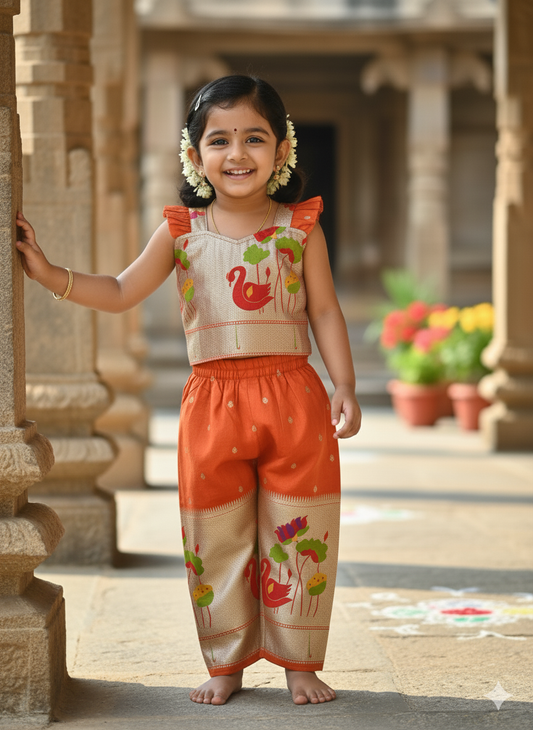 Elegant Gold Zari Work Kids Cord-Set