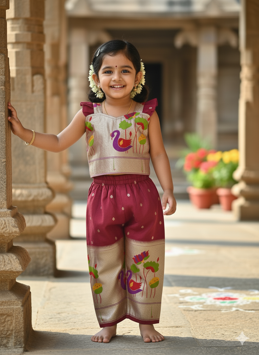 Elegant Gold Zari Work Kids Cord-Set