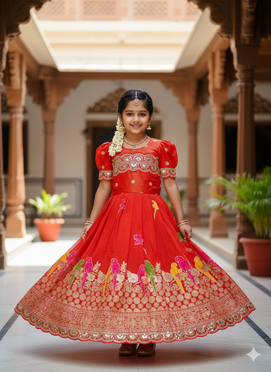 Elegant  Dola Silk Fabric Gown for Girls