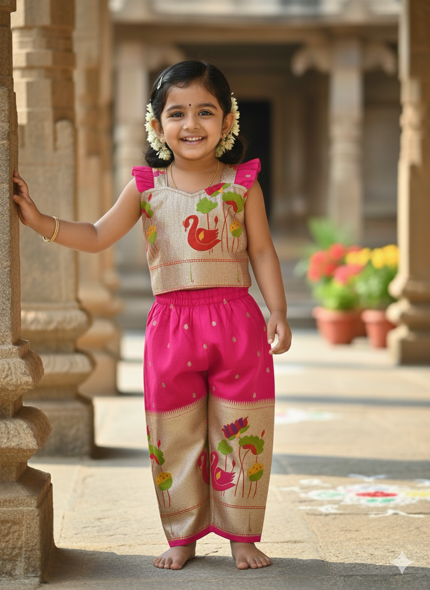 Elegant Gold Zari Work Kids Cord-Set