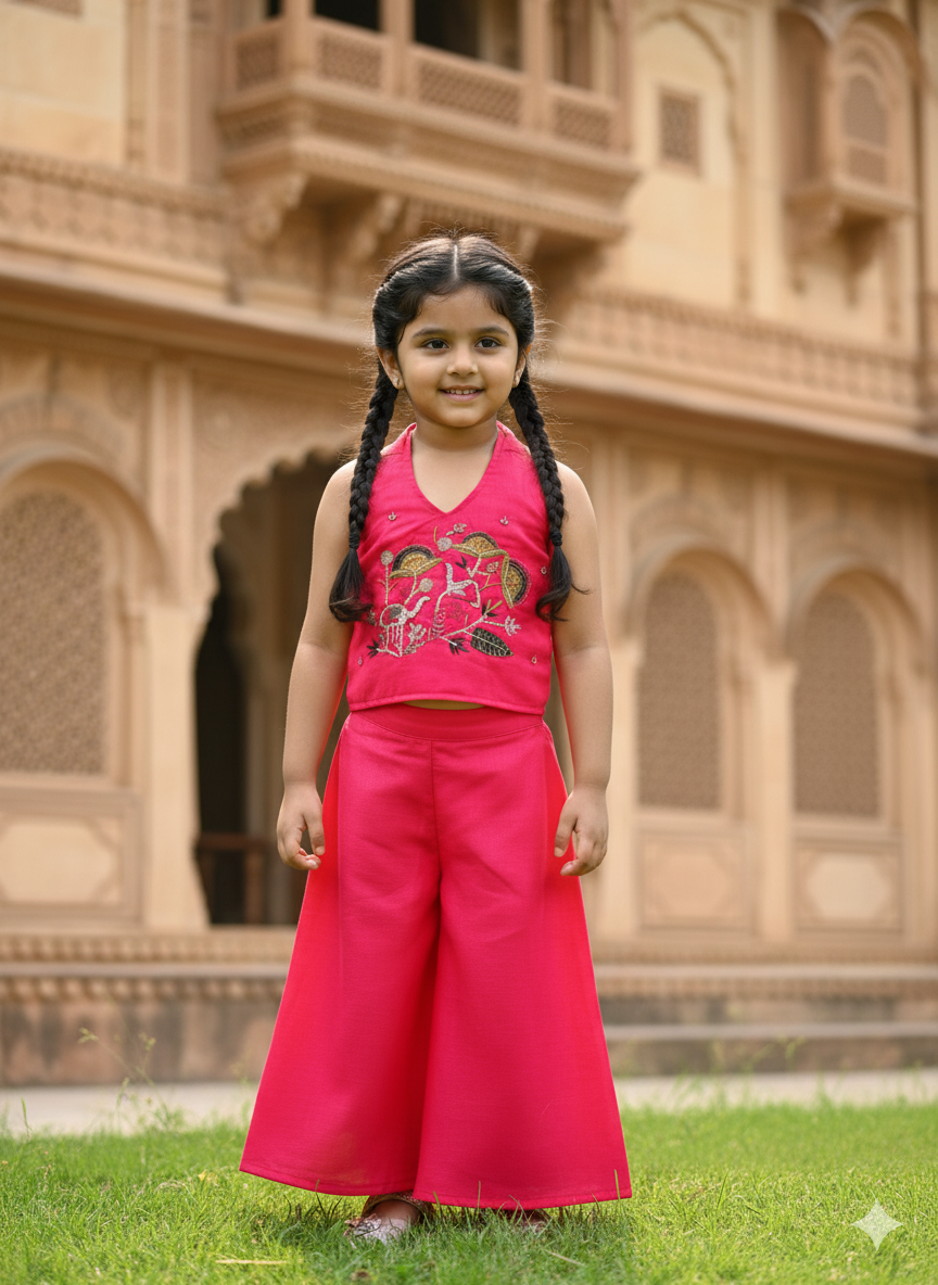 Trending Premium Pure Cotton Fabric With Hand Work Kids Cord-Set