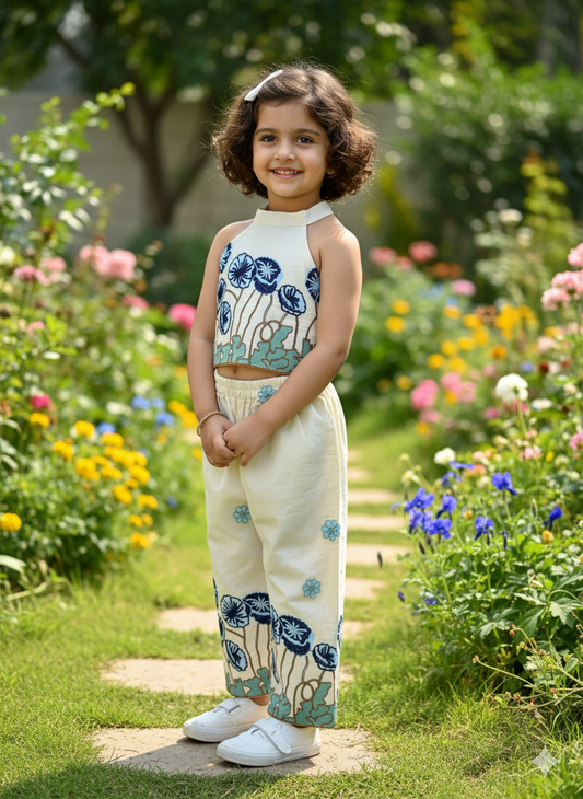 Trending Embroidery Work on Khadi Cotton Fabric Kids Cord-Set
