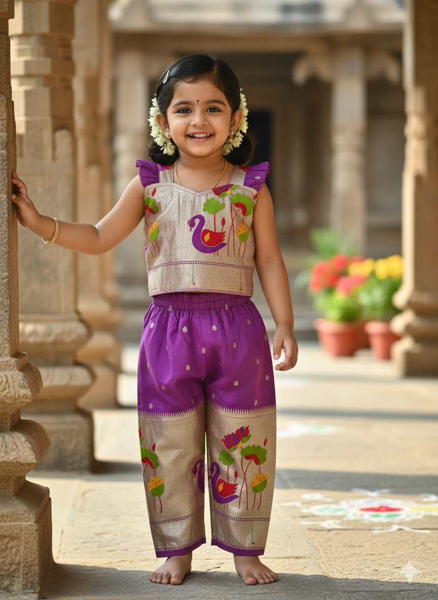 Elegant Gold Zari Work Kids Cord-Set