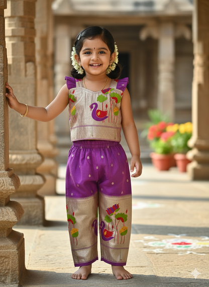 Elegant Gold Zari Work Kids Cord-Set