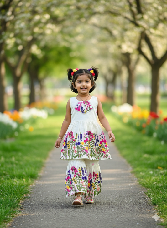 Super Hit  Embroidery Work on Khadi Cotton Fabric Kids Cord-Set