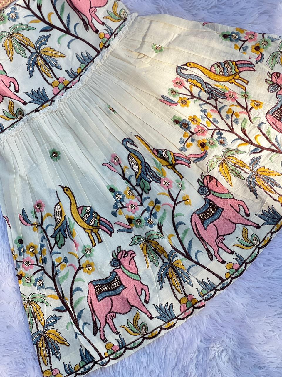 Luxurious Pure Cotton Cow Embroidery Work Kids Frock