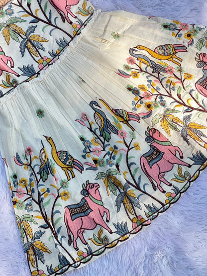 Luxurious Pure Cotton Cow Embroidery Work Kids Frock