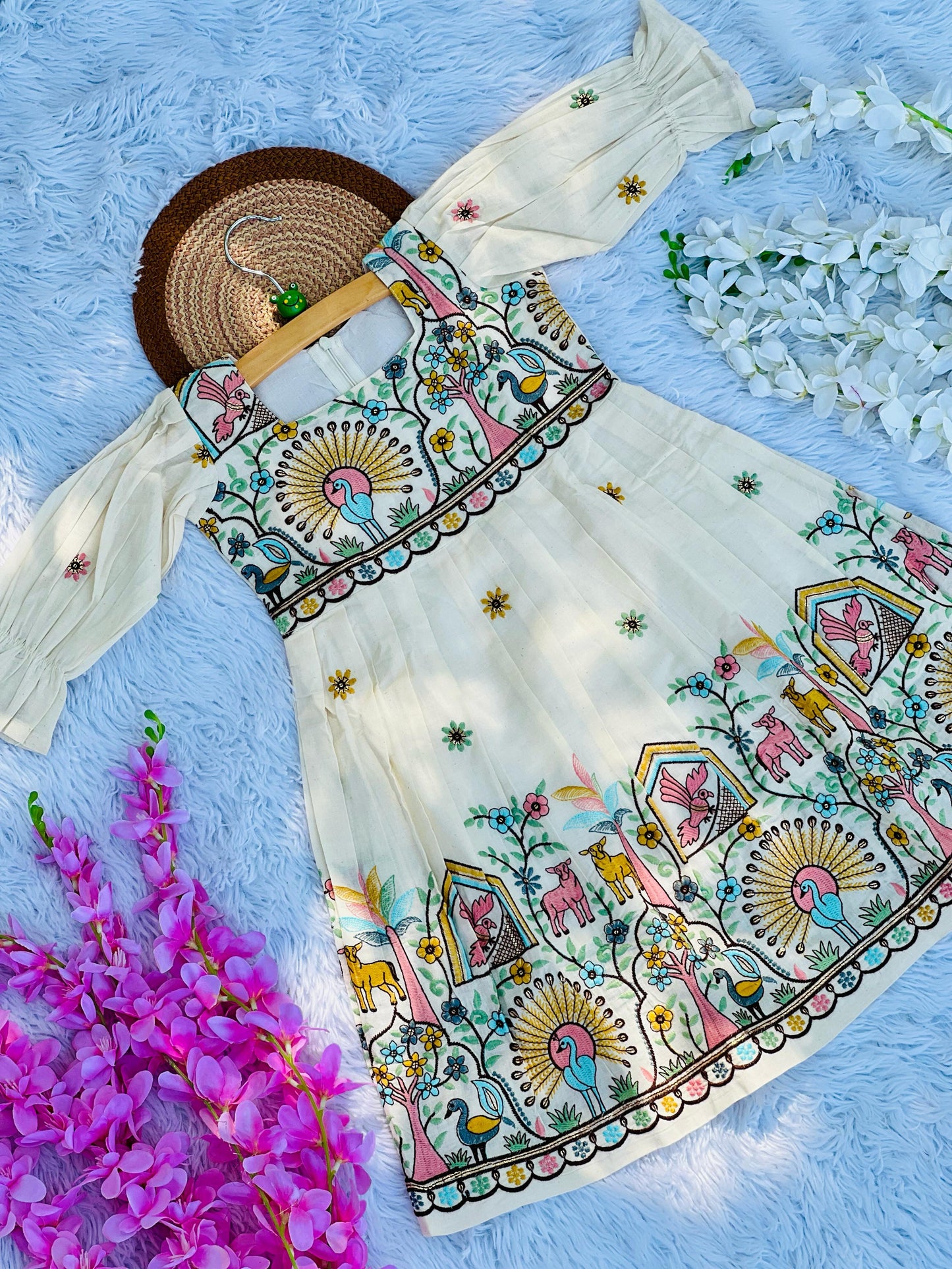 Scarlet Awesome Embroidery Work On Khadi Cotton Fabric Kids Frock